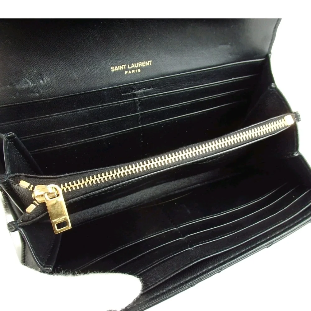 Authentic Yves Saint Laurent YSL logo V stitch wallet/ Clucth leather - Picture 7 of 14